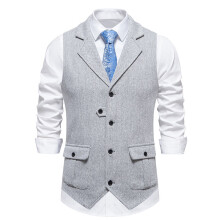 (New light gray, L) Gilet de costume décontracté rétro à simple boutonnage pour homme