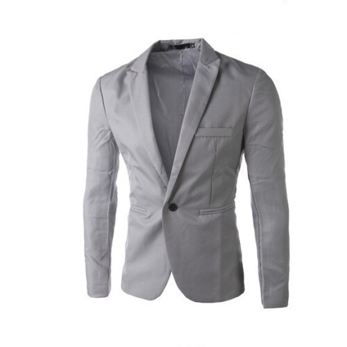 (Gray, XXXL) Solid Color Slim Fit Single-Breasted Suit Jacket for Young Men