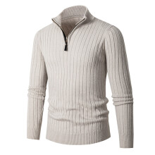 (White, M) Maglione intimo da uomo a maniche lunghe con mezza zip e righe verticali, ideale per autunno/inverno.