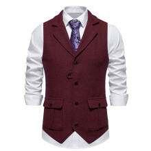 (New burgundy, XL) Męska kamizelka jednorzędowa w stylu retro, casualowa
