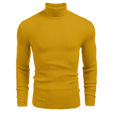 (Yellow, XL) Męski sweter z grubej dzianiny z wysokim kołnierzem, jesienno-zimowy sweter z długim rękawem