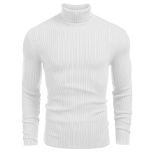 (White, XXL) Herregenser med høy hals, grovstrikket genser, langermet høst-vintergenser