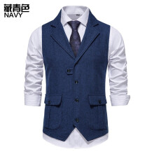 (Navy blue, XXL) Męska kamizelka jednorzędowa w stylu retro, casualowa
