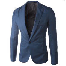 (Royal Blue, XXL) Solid Color Slim Fit Single-Breasted Suit Jacket for Young Men