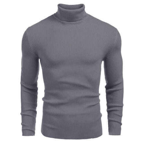 (Dark Gray, M) Grobstrickpullover für Herren mit Stehkragen, Langarm-Pullover für Herbst und Winter