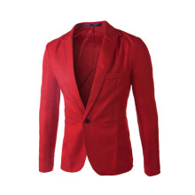 (Red, L) Solid Color Slim Fit Single-Breasted Suit Jacket for Young Men