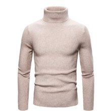 (Beige, XXL) Men's Chunky Knit High-Neck Sweater, Autumn Winter Long-Sleeve Pullover Top