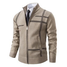 (6932 Beige, 2XL) Herren-Strickpullover mit Stehkragen, schmal geschnitten, dick, warm, modisch, für den Winter