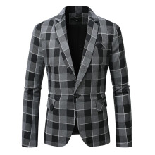 (9927 Black Gray Plaid, XXL) Męska marynarka w kratę zapinana na jeden guzik, uniwersalny garnitur casualowy