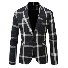(9922 Black Plaid, M) Men's One-Button Plaid Blazer Jacket Casual Versatile Suit