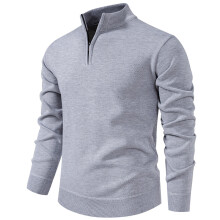 (Light Gray, 4XL) Men's Plus Size Knitted Sweater with Stand Collar & Zipper – Solid Color Versatile Casual Top