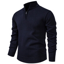 (Dark blue, 3XL) Herren-Strickpullover in Übergröße mit Stehkragen und Reißverschluss – Unifarbenes, vielseitiges Freizeitoberteil