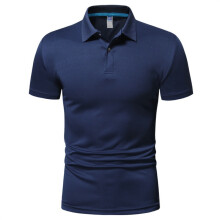 (Dark blue, 3XL) Men's Summer Solid Polo Shirt Casual Plus Size Short Sleeve Tee