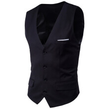 (Black, 4XL) Męska kamizelka w koreańskim stylu, dopasowana, duży rozmiar, bez rękawów, dekolt w serek, jednorzędowa, z imitacją kieszeni