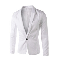 (White, L) Solid Color Slim Fit Single-Breasted Suit Jacket for Young Men
