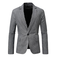 (9928 Dark Gray Stripes, XXL) Wiosenny męski garnitur w paski, dopasowany krój, zapinany na jeden guzik, drużba, odzież robocza