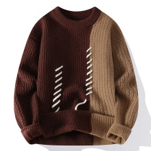 (Coffee, L) Men's Thickened Knitted Sweater for Autumn Winter Youth Casual Warm Base Layer Trendy Top