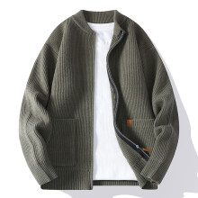 (Green, M) Men's Fall Knitted Cardigan Sweater Jacket Simple Striped Casual Coat