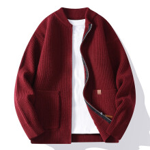 (Red, 3XL) Men's Fall Knitted Cardigan Sweater Jacket Simple Striped Casual Coat