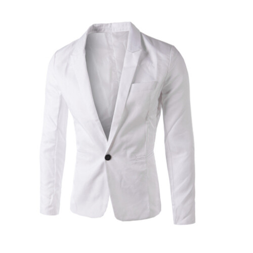 (White, XL) Solid Color Slim Fit Single-Breasted Suit Jacket for Young Men