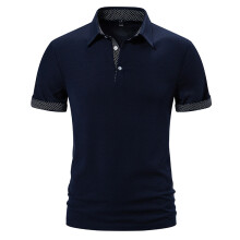 (Dark blue, XXL) Men's Trendy Paisley Color-Block Polo Shirt Casual Short Sleeve Collared T-Shirt