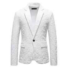 (White, 3XL) Męski garnitur slim fit z motywem róży dla pana młodego, drużby, sukienka biznesowa