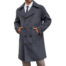 (Dark Gray, L) Trench-coat mi-long en laine à double boutonnage pour homme, idéal pour l'automne et l'hiver