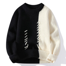 (Black, M) Herregenser med fortykket strikking for høst/vinter/ungdom, avslappet, varm basislag, trendy topp