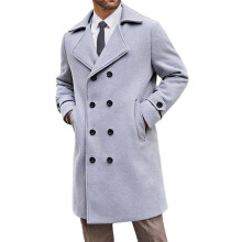 (Light Gray, 5XL) Trench-coat mi-long en laine à double boutonnage pour homme, idéal pour l'automne et l'hiver