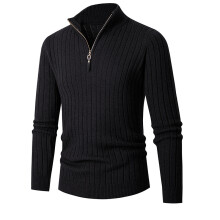 (Black, M) Męski sweter z długim rękawem w pionowe paski, jesień/zima, zapinany na zamek błyskawiczny, dzianinowy, warstwa bazowa