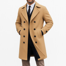 (Camel, 5XL) Trench-coat mi-long en laine à double boutonnage pour homme, idéal pour l'automne et l'hiver