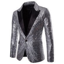 (Silver, S) Gold Sequin Blazer Korean Men's Suit Jacket Set