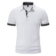 (White, L) Men's Trendy Paisley Color-Block Polo Shirt Casual Short Sleeve Collared T-Shirt