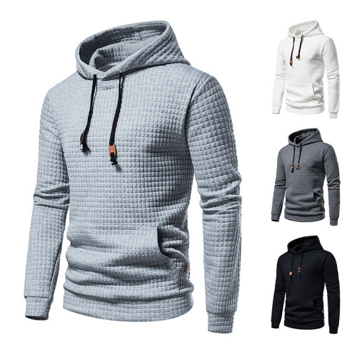 (Dark Gray, M) Herren-Hoodie mit Karomuster, gesteppt, Jacquard-Print, lässiger Pullover 1