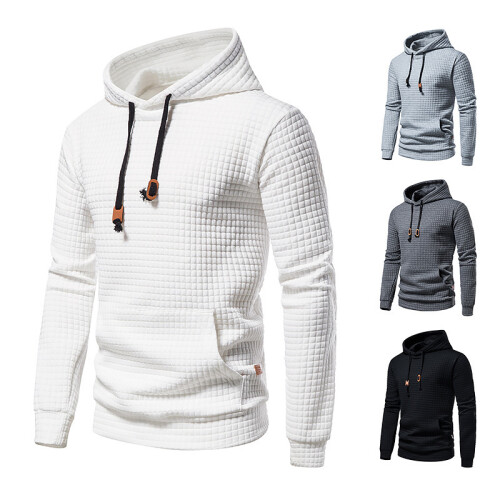 (Dark Gray, M) Herren-Hoodie mit Karomuster, gesteppt, Jacquard-Print, lässiger Pullover 2