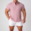 (Light Blue, S) Summer Men's Linen Short Sleeve Stand Collar Pullover Solid Casual Loose Shirt 3