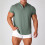 (Light Blue, S) Summer Men's Linen Short Sleeve Stand Collar Pullover Solid Casual Loose Shirt 4