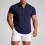 (Light Blue, S) Summer Men's Linen Short Sleeve Stand Collar Pullover Solid Casual Loose Shirt 5