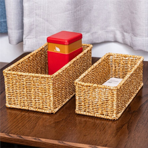 Set di Cestini Anti-Vite In Vimini per WC e Mobiletto con Maniglie Integrate 25x11x8,5 cm 2