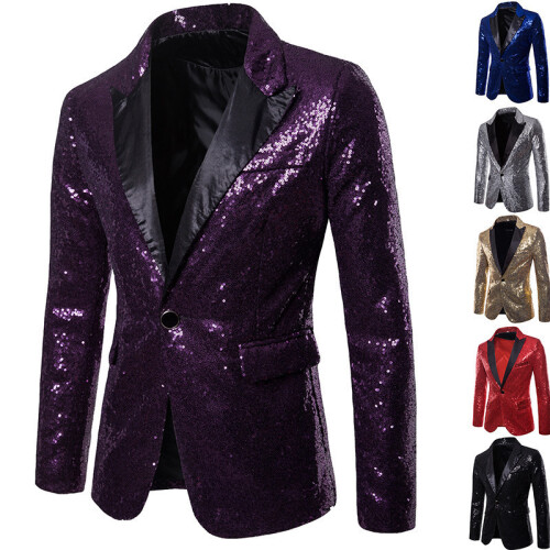 (Silver, S) Gold Sequin Blazer Korean Men's Suit Jacket Set 2