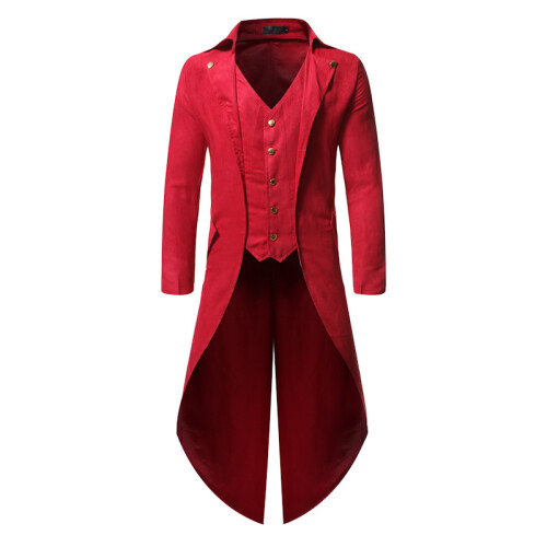 (Red, M) Men's Long Sleeve Solid Button Irregular Tuxedo BC7928 1