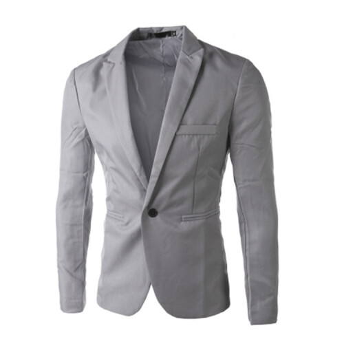 (Sky Blue, L) Solid Color Slim Fit Single-Breasted Suit Jacket for Young Men 2