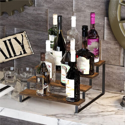 Rustic Wooden 4-Tier Spice Rack Organizer - Kitchen Display Shelf for Sundries 1