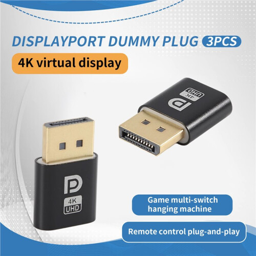 4K  Dummy Plug DP Virtual Display Adapter DP Dummy Plug EDID Headless  Emulator Accessories For PC 3Pcs 2