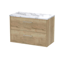 Winshill Contemporary 2 Drawer Wall Hung Vanity Unit with Laminate Worktop, Light Oak, 800mm
