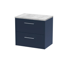 Winshill Contemporary 2 Drawer Wall Hung Vanity Unit with Laminate Worktop, Dark Blue, 600mm