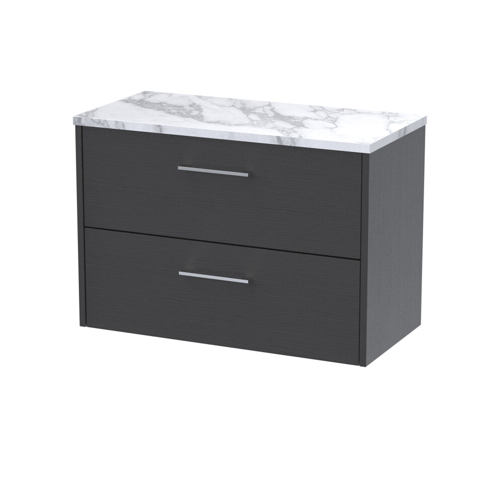 Balterley Winshill Contemporary 2 Drawer Wall Hung Vanity Unit With Laminate Worktop, Woodgrain Dark 800Mm Grey