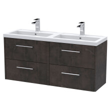 Winshill Contemporary 4 Drawer Wall Hung Vanity Unit with Double Basin, Metallic Slate, 1200mm