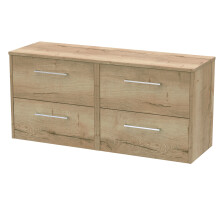 Winshill Contemporary 4 Drawer Wall Hung Vanity Unit with Worktop, Light Oak, 1200mm