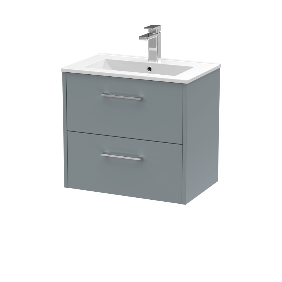 Balterley Winshill Contemporary 2 Drawer Wall Hung Vanity Unit With Minimalist Basin, Grey, 600Mm